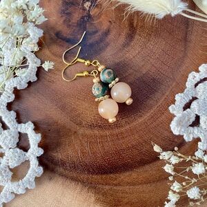 Elegant Gold and Green Beaded Earrings